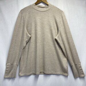 Rafaella Mock Neck Long Sleeve Knit Sweater Top Women XL Beige Button Accents